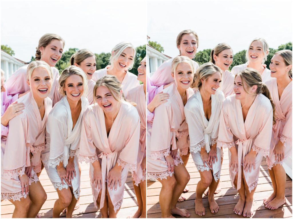 Bridesmaids and bride with matching robes.