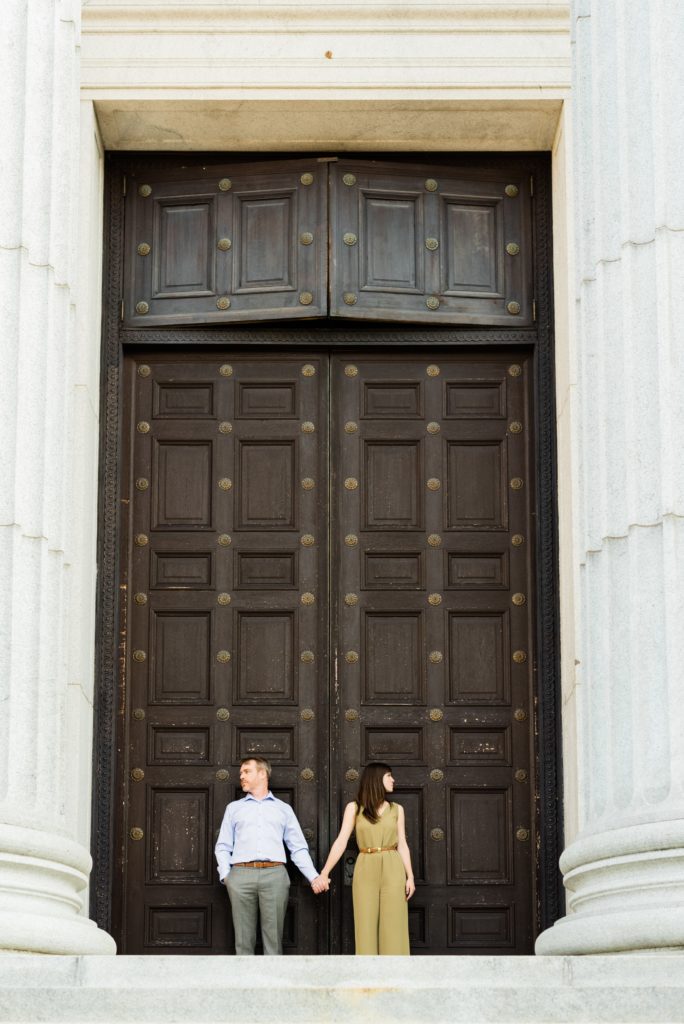 Couple standing in front of the door at the Minneapolis Institute of Art.