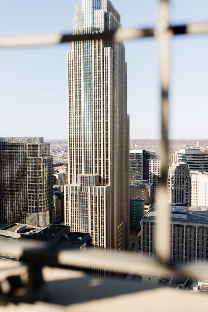 View of a skyscraper from the Foshay Observatory Deck.