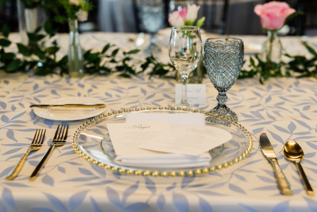 Wedding table setting at The Essence, St. Paul, MN.