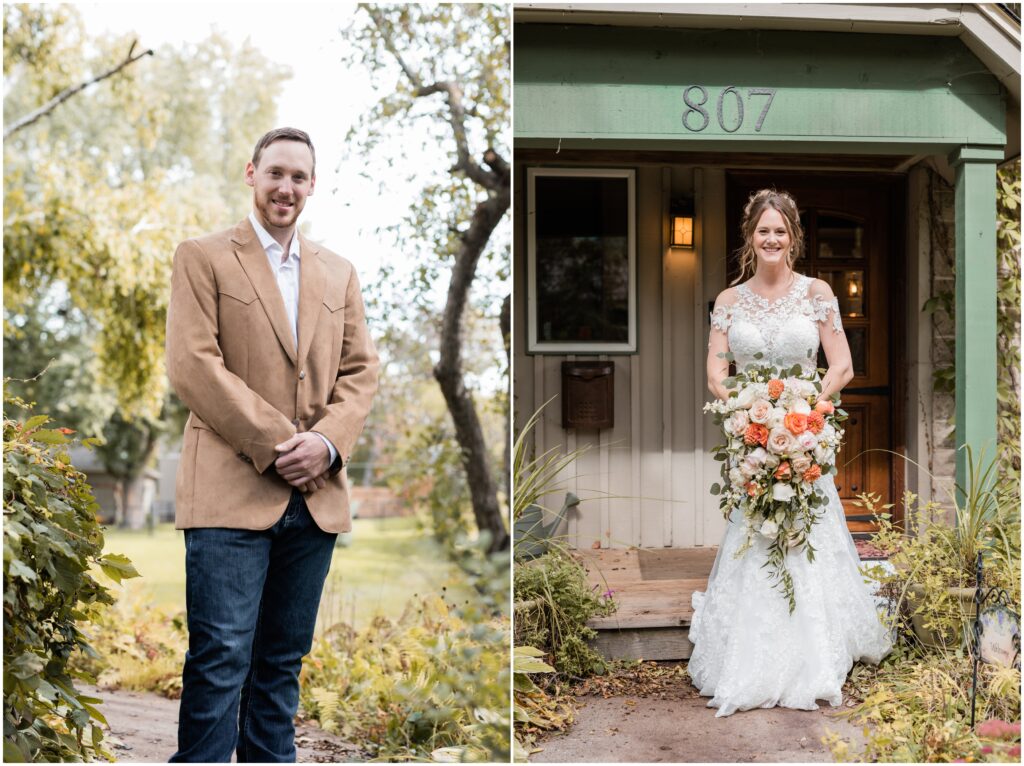 Portraits of the bride and groom at James Mulvey Inn before their first look. 