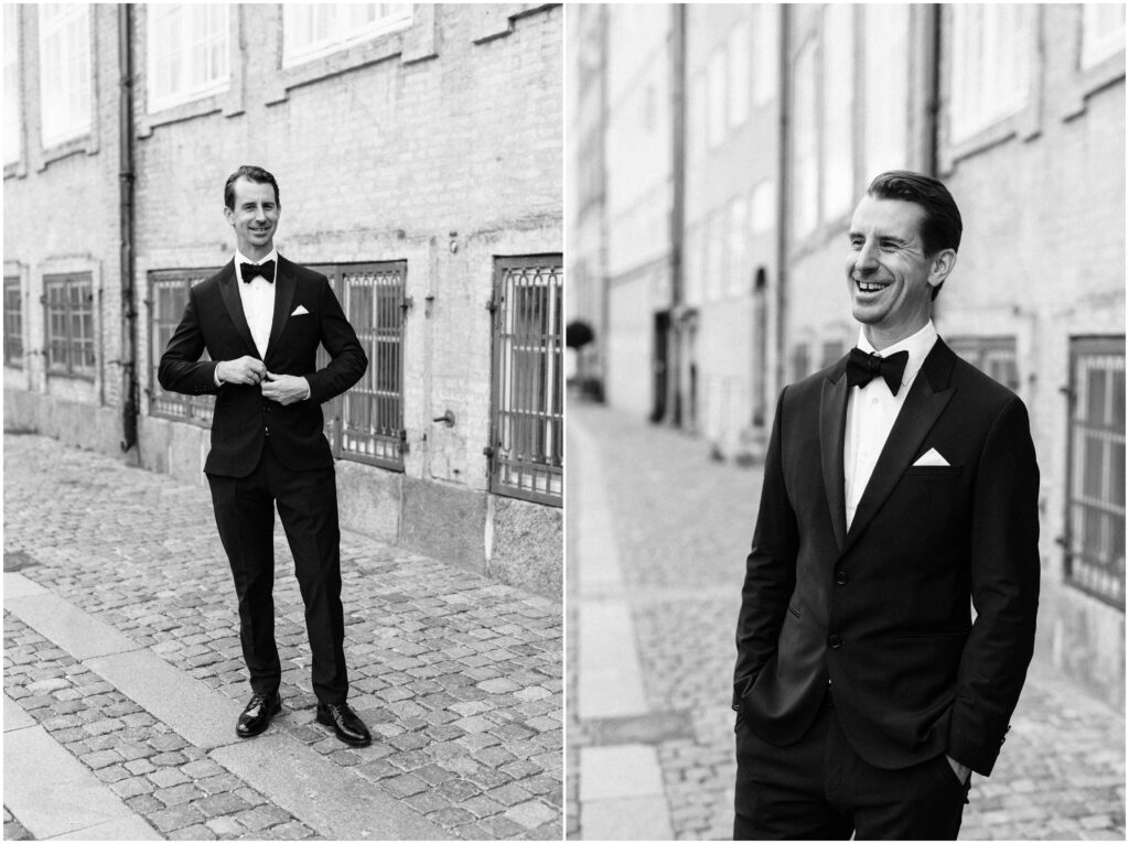 Portraits of the groom in the center of Copenhagen. 