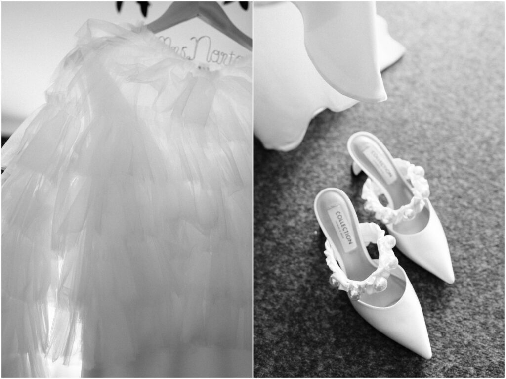 The bride's jacket and shoes at Scandic Palace Hotel. 